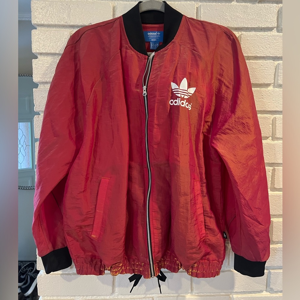 Adidas x Rita Ora red iridescent oversized  jacket size small